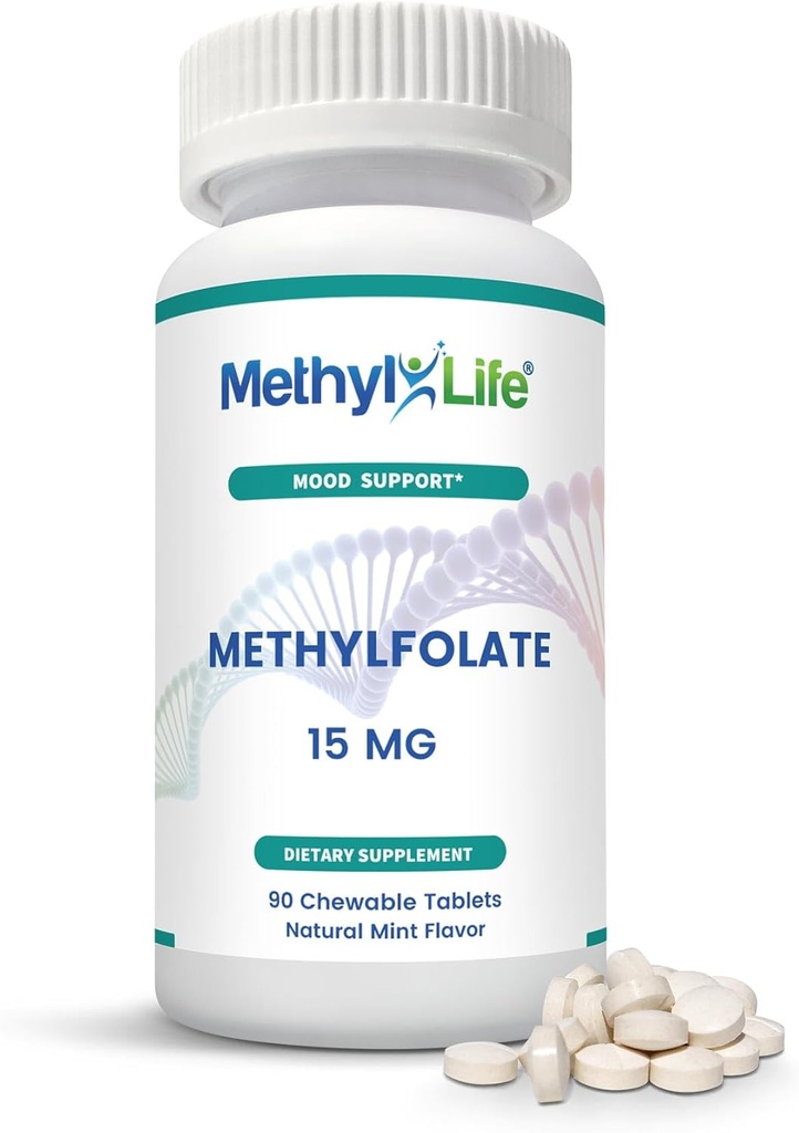 Methyl-Life® L-Methylfolate 15 mg for Women & Men – Active Folate Supplement with ultrapure Cerebrofolate® (L-5-MTHF Calcium) – High Bioavailability B9 Support – Tasty Chewable Tablets | 90 Count