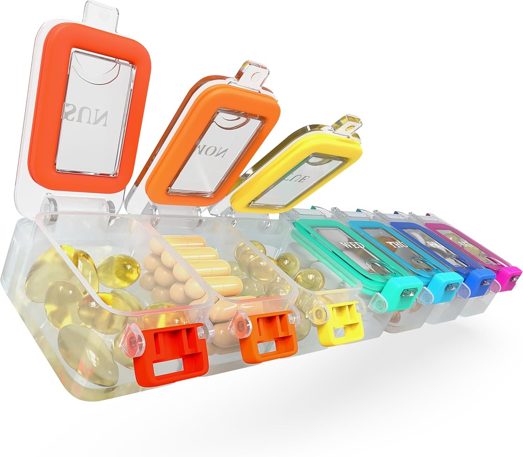 BEXEEN Medicina semanal Pill Organizador impermeable 7 días Caja de píldoras grandes Caja de píldoras diaria Cute Vitamin Organizer Portable Pill Container Travel Pills Holder XL Supplement Medication Dispenser One a Day