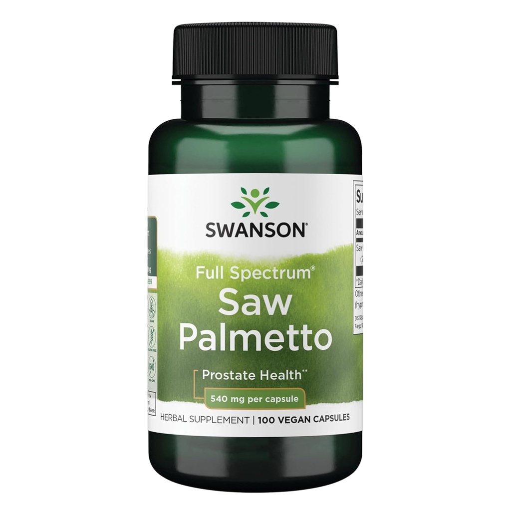 Swanson Saw Palmetto - Suplemento Herbal Promoción de la Salud Masculina Apoyo - Suplemento Natural del Pelo &amp; Apoyo a la Salud urinaria - 540 mg 100 cápsulas