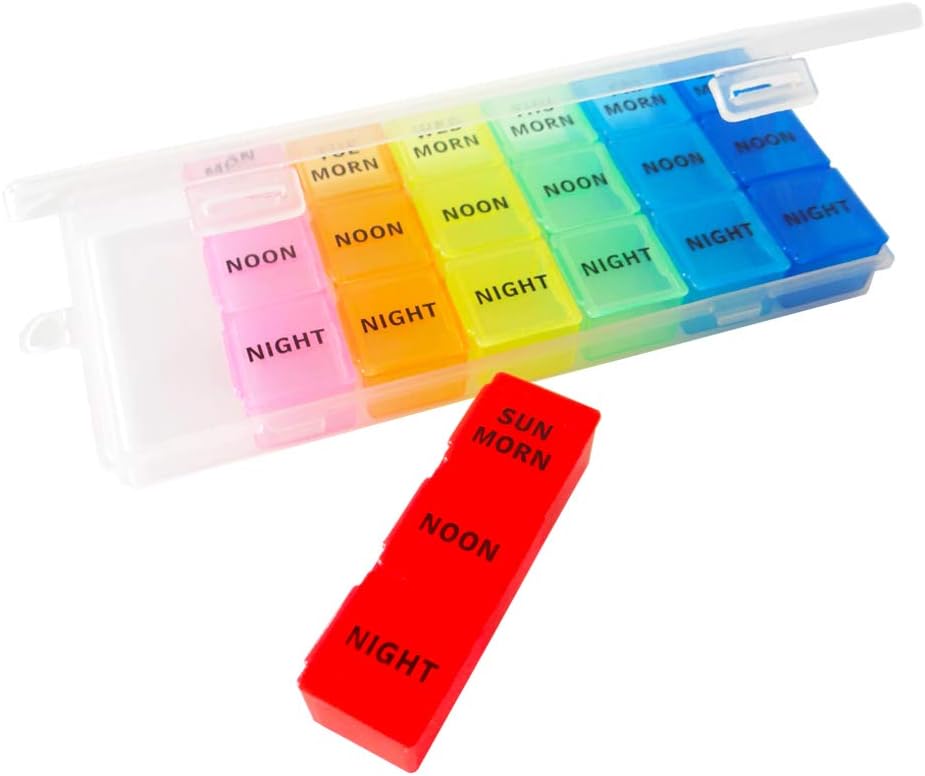 Organizador semanal de píldoras, 3 veces al día, caja de 7 días, dispensador de caja de píldoras para la inscripción de viajes portátiles, contenedores de aceite de vitamina pescado, diariamente calcium DHA