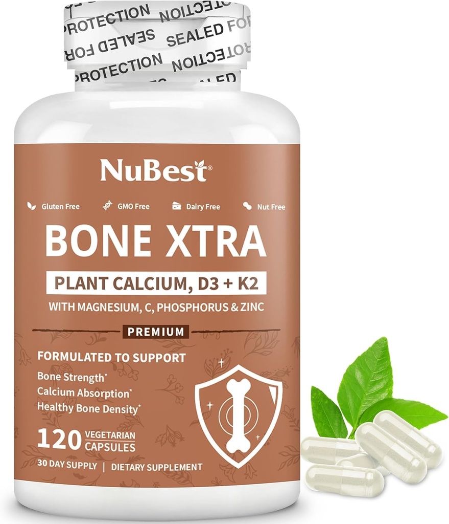 NuBest Bone Xtra - Planta Basada en Bone Strontium Boost with Strontium Citrate, Calcium, Magnesium de Marine Algae, Phosphorus, Vitamin C, K2, D3 ← Maximum Calcium Absorption ← 1 Month Supply