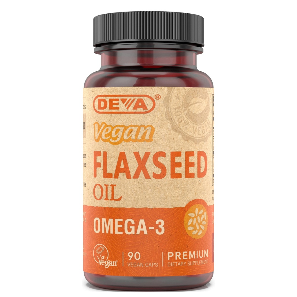 Deva Vegan Omega-3 Flaxseed Oil Supplement - 1000 MG Per Serving - Cold-Pressed & Unrefined - Fish Oil Alternative - with Omega-3 ALA - 90 Capsules, 1-Pack
