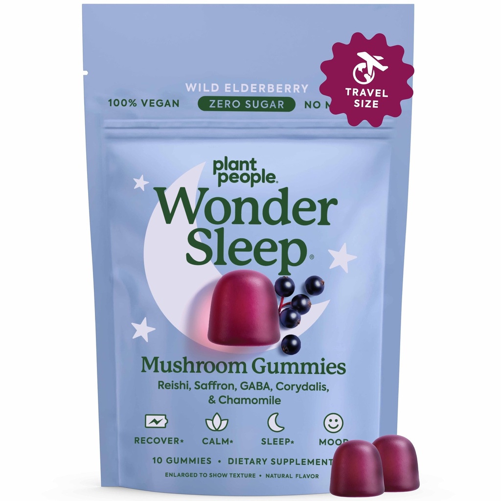 Plant People WonderSleep Mushroom Gummies Supplement Mini with Reishi Super Mushrooms, Saffron, Wild Elderberry Flavor No Sugar Vegan-Friendly & Gluten-Free Trial Size