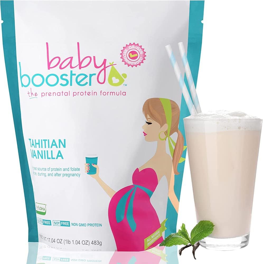 Baby Booster Tahitian Vanilla Prenatal Vitamin Suplemento y Protein Shake, Caffeine Free, All Natural, Vegetarian DHA, High Protein, Methyl Folate, B Vitaminas, Great for Morning Sickness, 1 lb