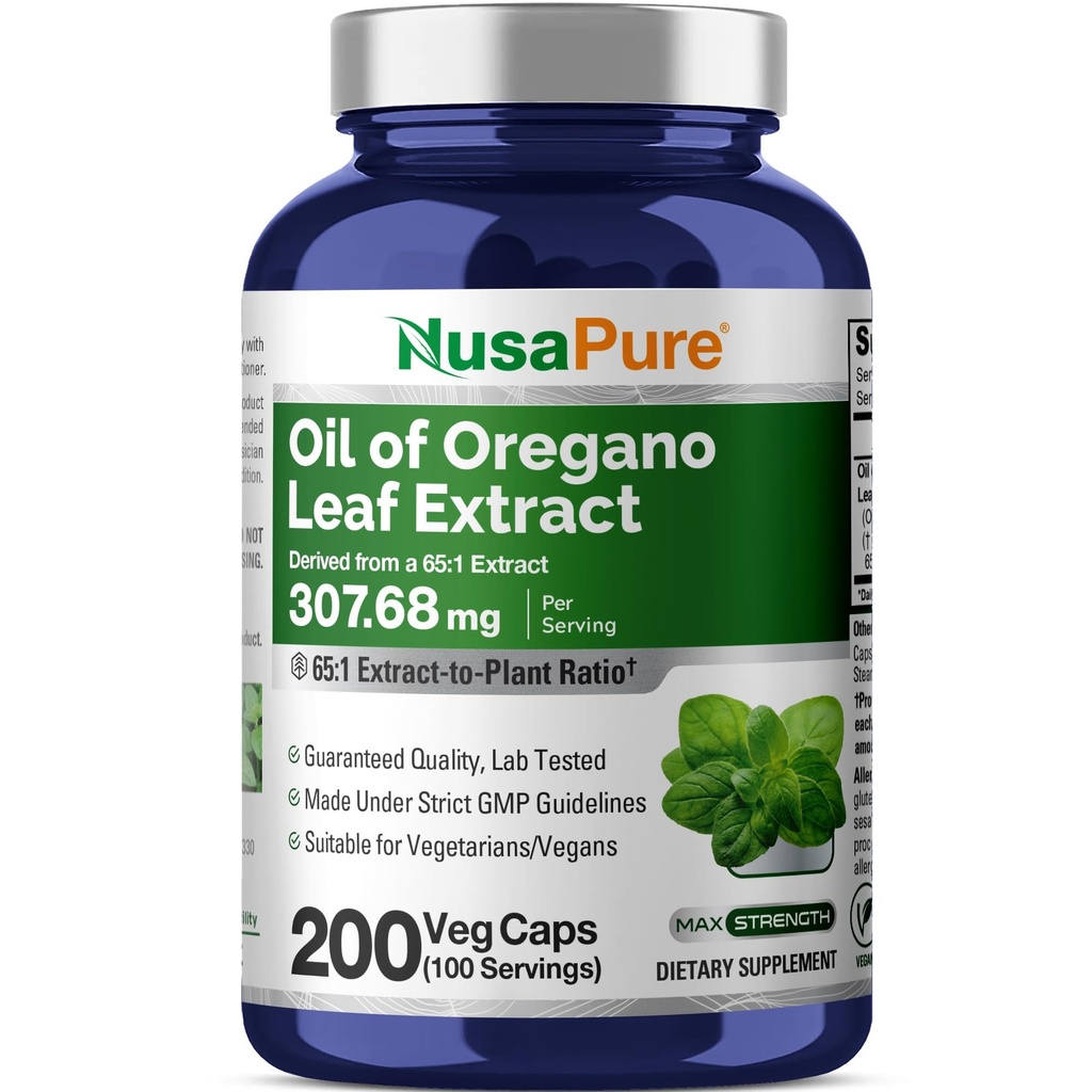 NusaPure Oregano Aceite Extracto 20000mg ← 200 Veggie Powder Capsules Silencio Naturalmente Occurring Carvacrol Silencio No-GMO y Extracto 65:1