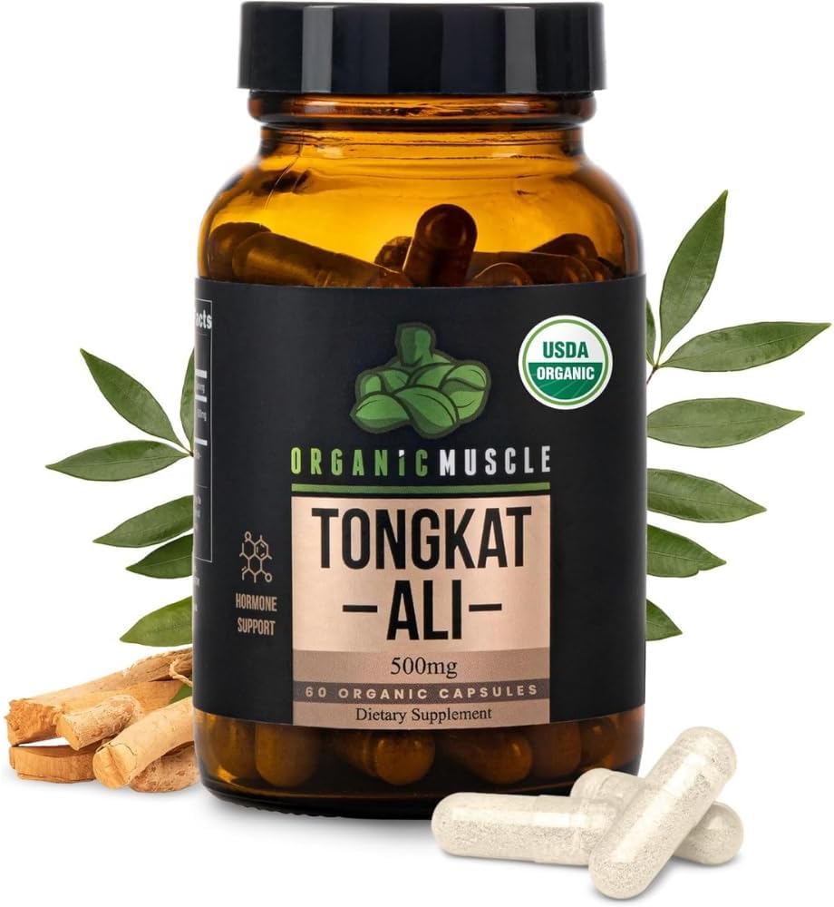 Orgánica Muscle Tongkat Ali para Hombres, 500 mg - Pure &amp; Potent USDA Eurycoma Longifolia Root Suplemento 60 Cuenta – Wild Grown Hombres Salud Hormona Apoyo para el rendimiento masculino, Drive & Energizer