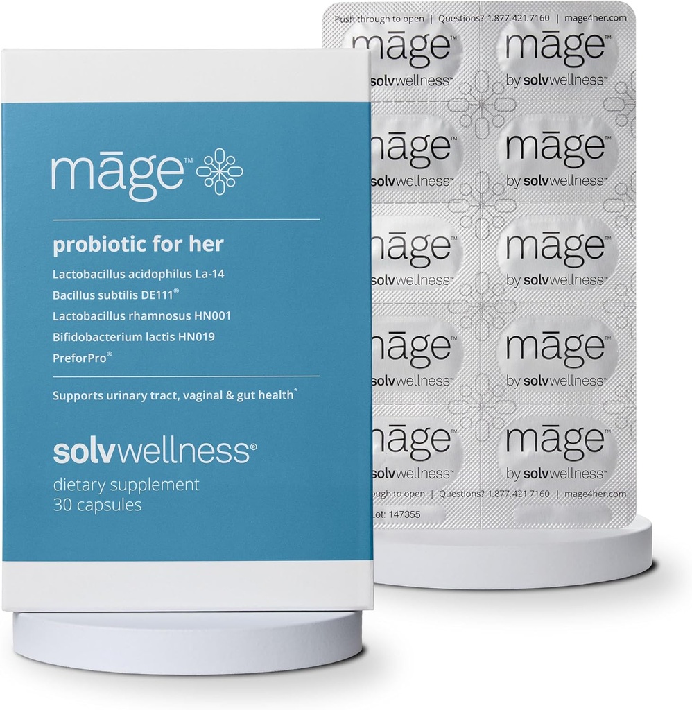 Solv Wellness Māge Probiotic for Her, Daily Women’s Prebiotic and Probiotics Blend Nutritional Supplements for Digestive, Vaginal PH Balance, Urinary Tract Health Support, 30 Capsules