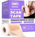 Hojas de cicatrices de silicona para cicatrices quirúrgicas - Cinta de silicona de silicona sin costura para la sección C, Tummy Tuck Tape - Patches de silicona después de la cirugía debe tener (1.6" x 60" Rollo sin costura)