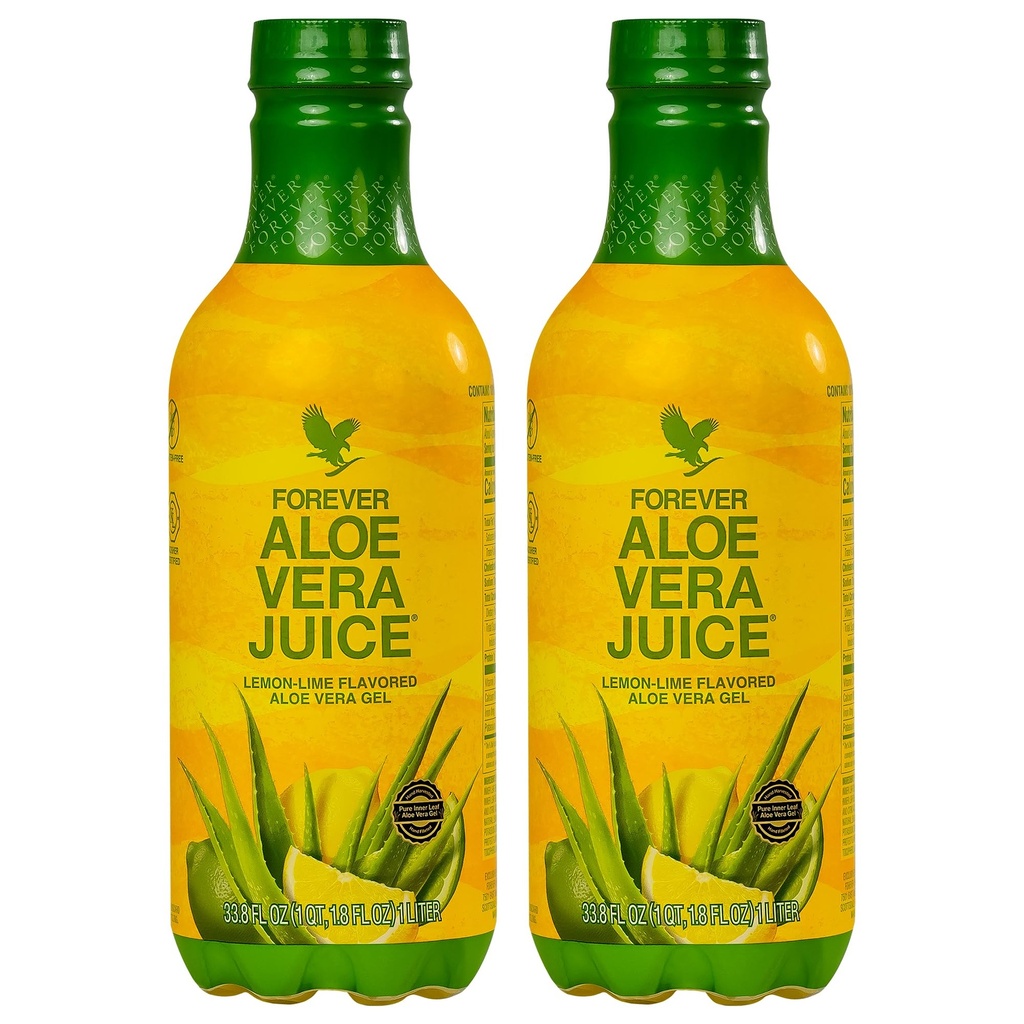 Forever Living - Aloe Vera Juice - Lemon Lime Flavor with Pure Inner Leaf Gel - Apoya Digestión e Inmunidad - 1L Cada uno (Pack of 2)