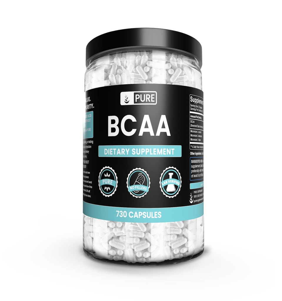 Pure Original Ingredients BCAA (730 Capsules) No Magnesium Or Rice Fillers, Always Pure, Lab Verified