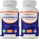 Vitamatic 2 Packs Acidophilus Probiotic - 10 Billones CFU - 120 Tabletas - 5X Potency - Suplemento Probiótico diario, soporta la salud digestiva (Total 240 Tablets)
