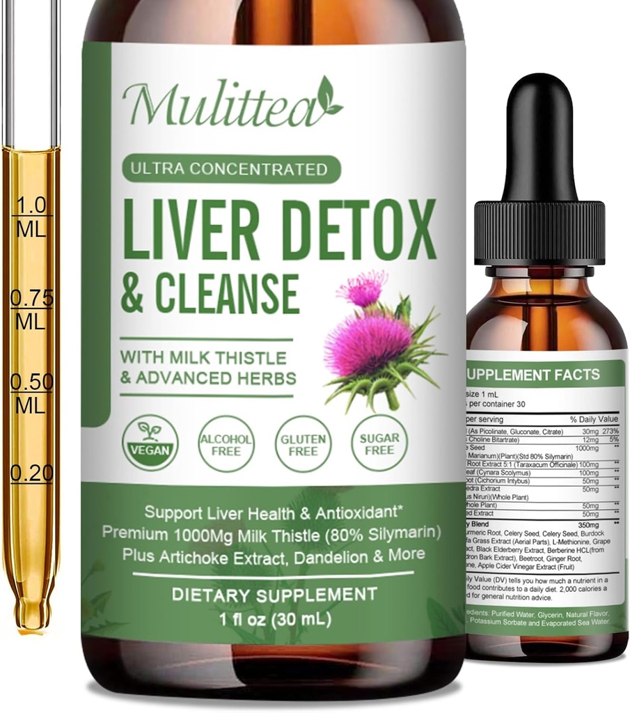 Liver Health Liquid Drops -Support Liver Cleanse Detox & Repair with Artichoke Milk Thistle Silymarin Extract, Dandelion,Turmeric, Berberine to Renew w/21 Potent Herb-Nutrients-