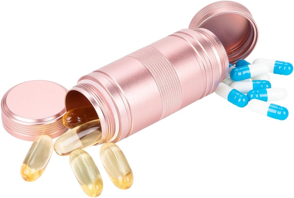 Caja pequeña de pill Metal Pill Case - Contenedor impermeable para el bolso de bolsillo, transportador diario de carga de viaje, organizador de medicamentos para el aceite de vitamina/Fish / suplementos Pink 1 Pack