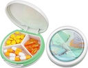 Serfeymi Small Pill Box - 3 Compartimientos Caja de Píldora Portátil, Caja de Píldora compacta Mini Travel Pill - Apto para Medicina, Vitamina, Petróleo de Pesca, Suplementos - Blanco(Marble)