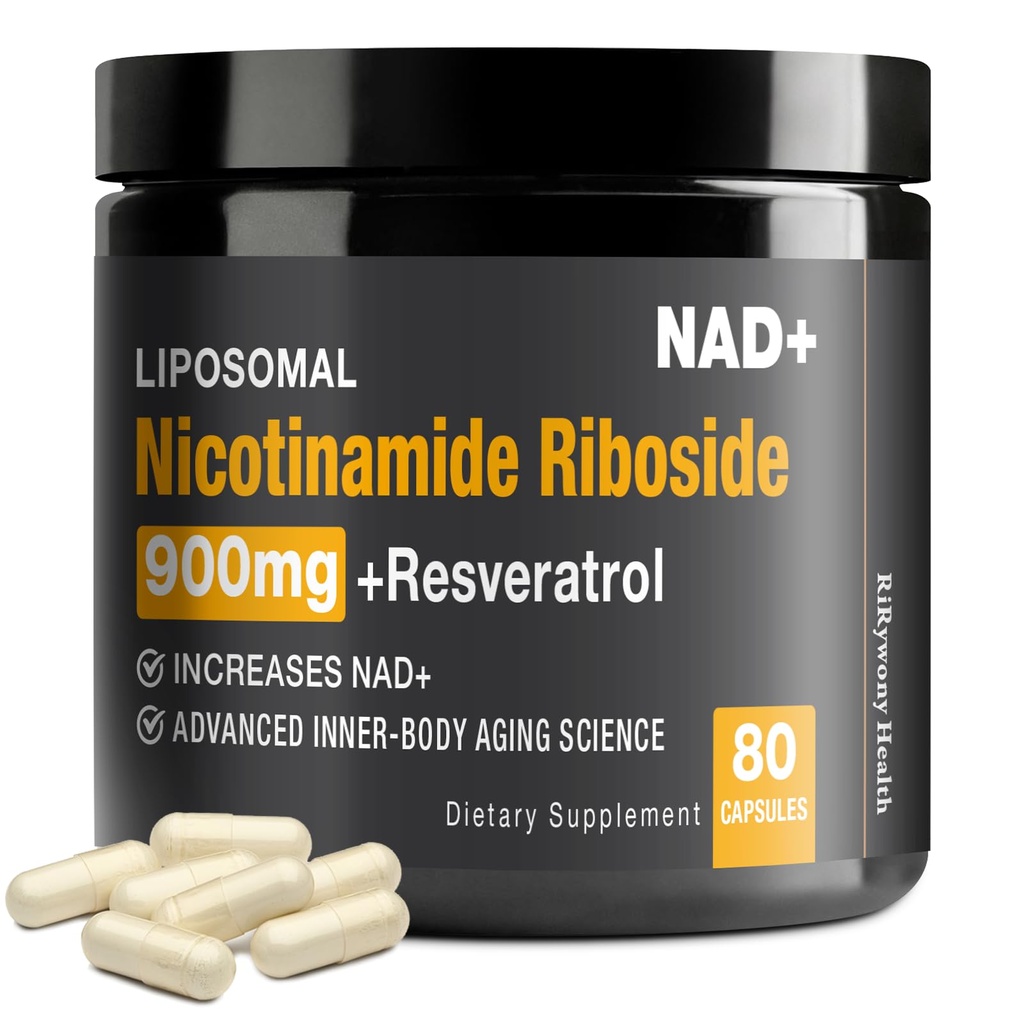 NAD Supplement - NAD+ with Nicotinamide Riboside (NR) and Resveratrol Quercetin 900mg Pure Organic NAD Plus for Cellular Repair Healthy Aging Brain Function, 80 Capsules