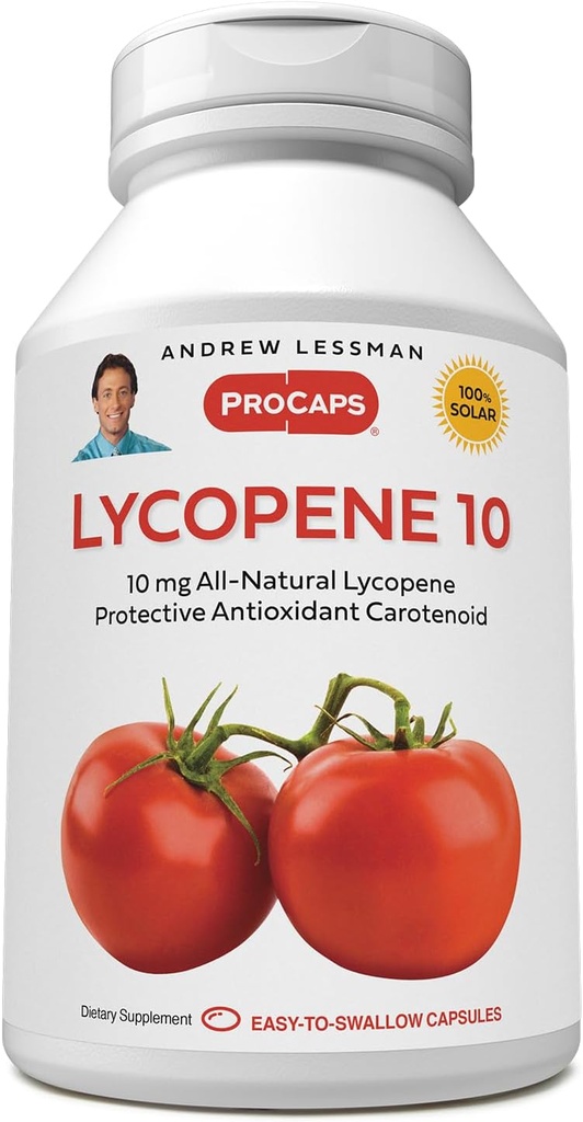 ANDREW LESSMAN Lycopene 10 mg - 360 Softgels -Protective Anti-oxidant Carotenoid. Ayuda a proteger los tejidos de los daños radiológicos libres, soporta el pecho, la próstata, el sistema cardiovascular. No hay aditivos