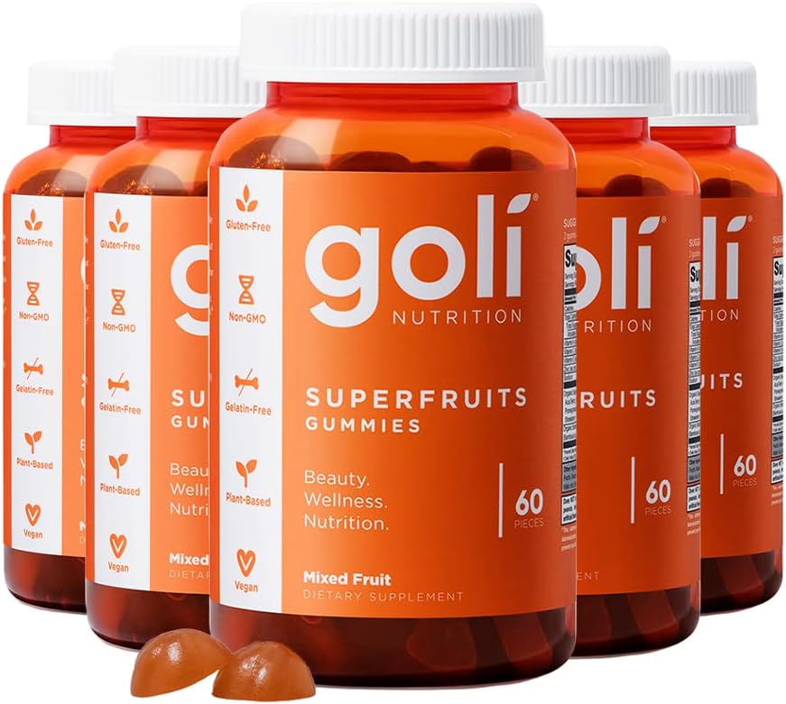 Suplemento Nutricional Goli, SuperFruits Beauty Gummy Vitamina - 300 Conde - Ingredientes de cultivo de colágeno - Fruta mezclada, vegano, con base vegetal, sin gluten, sin gluten &amp; Gelatina Gratis