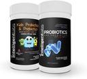 Intelligent Labs 2-in-1 Bundle of Kids Probiotics (6 Billion CFU with Sunfiber and FOS) + Adult Probiotics (50 Billion CFU, 10 Strains), No Refrigeration Needed, 2 Months Supply Per Bottle