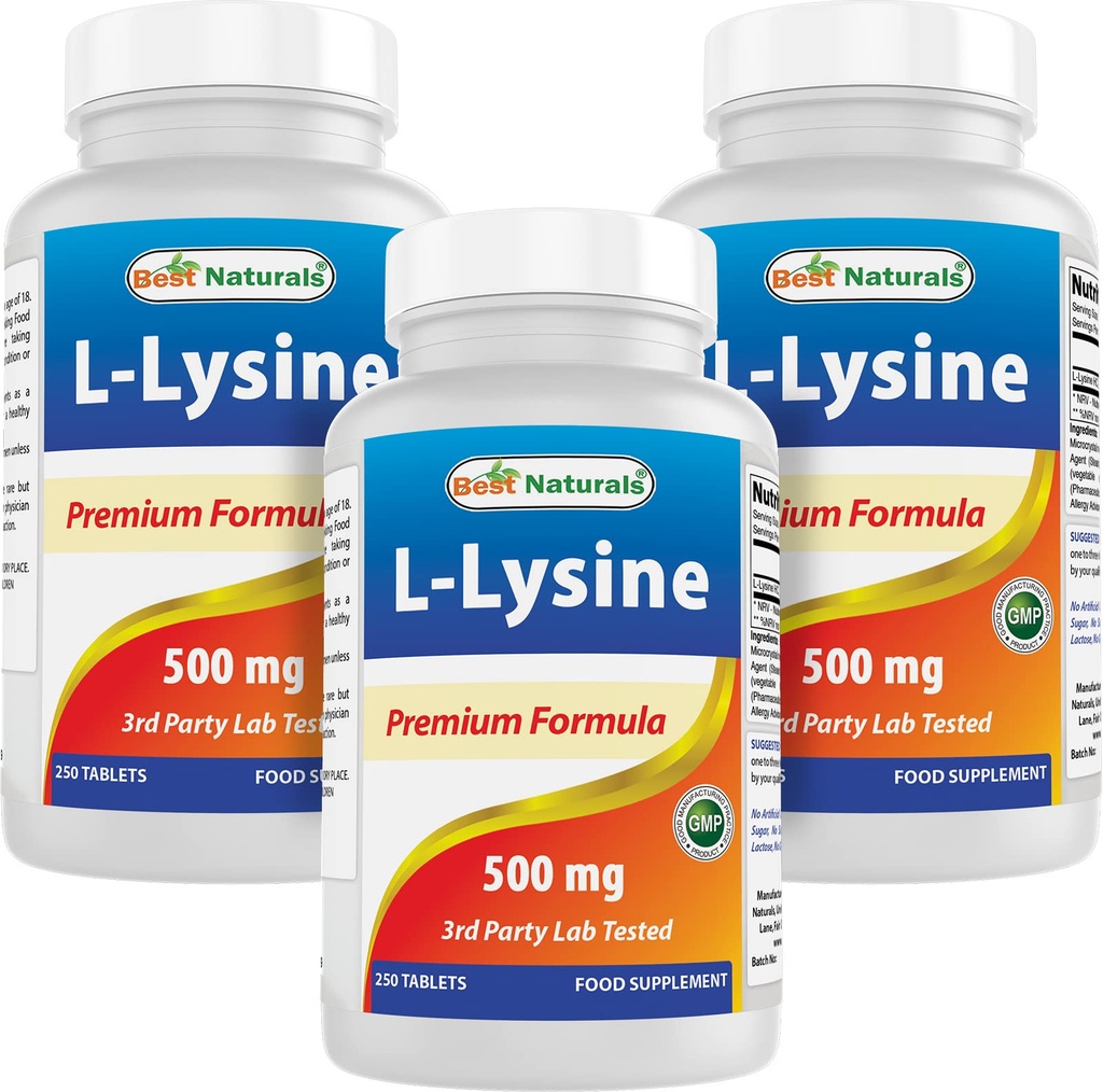 Mejores Naturales L-Lysine 500 mg 250 Tabletas (250 Cuenta (Pack of 3))