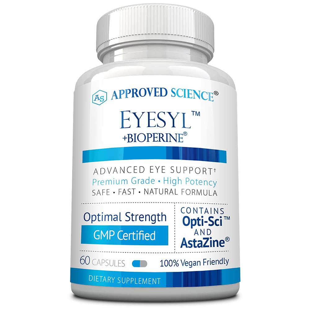 Approved Science EyeSyl - Eye Support Supplement - Chromium Picolinate, Taurine, Lutein, Zeaxanthin, Bilberry, BioPerine - 1 Month Supply - 60 Capsules - Made in The USA