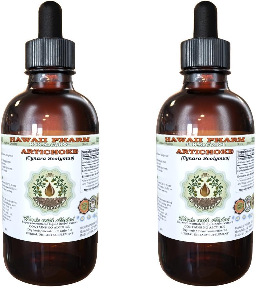 Extracto líquido libre de alcohol, Artichoke orgánico (Cynara scolymus) Hoja seca Glycerite Hawaii Pharm Natural Herbal Suplemento 2x2 oz