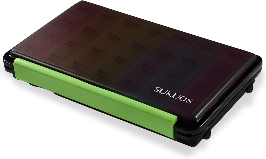 Sukuos Weekly Pill Organizer 7 Day 4 Times a Day, Moisture-Resistant Large Daily Pill Box Medicine Cases for Vitamin/Fish Oil/Supplements (Black)