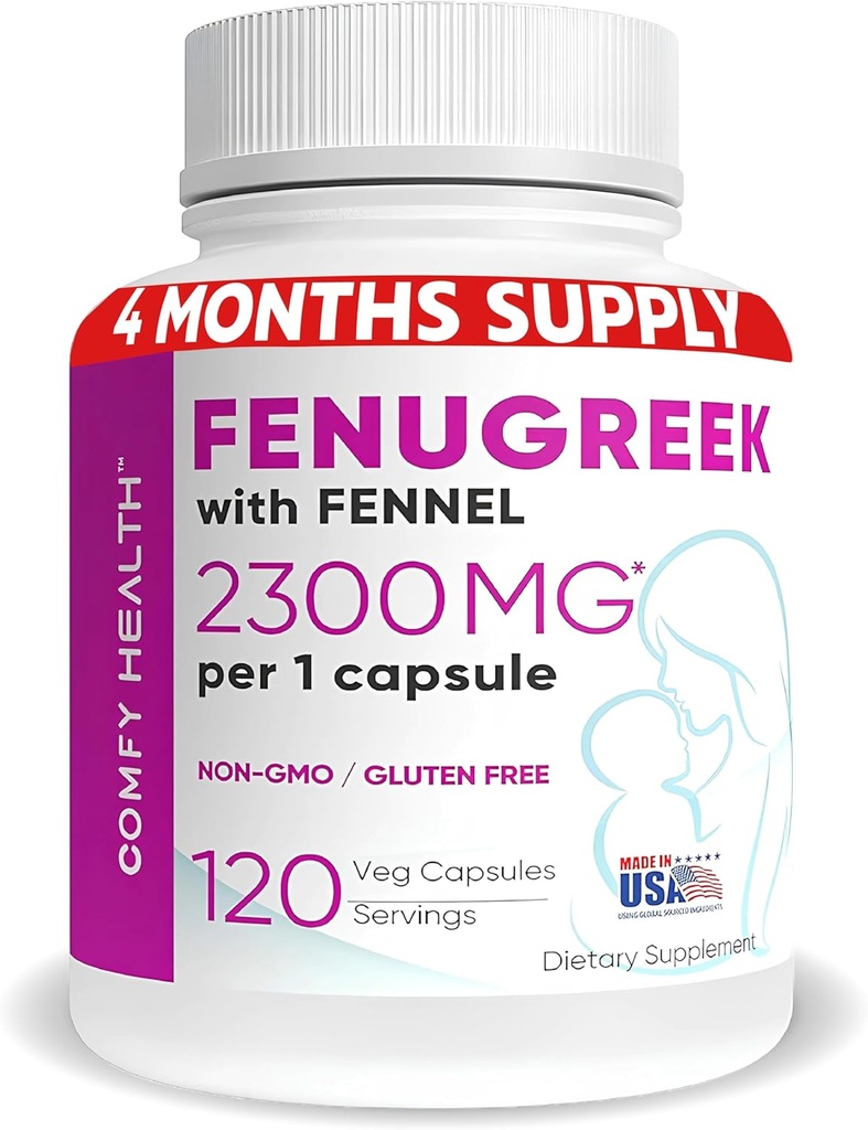 Lactancia Fenugreek Capsules Con Fennel Para Lactación, 2300mg Por Capsule, 120 Conde, Fenugreek Pills Non-GMO, Gluten Free Fenugreek Seeds Extract Suplementos, Fenogreco Capsulas