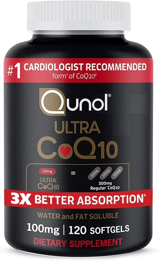 Qunol CoQ10 100mg Softgels, Qunol Ultra CoQ10 100mg, 3x Mejor Absorción, Antioxidante para la salud del corazón y la producción de energía, Coenzyme Q10 Vitaminas y Suplementos, 120 Conde (Pack of 24)