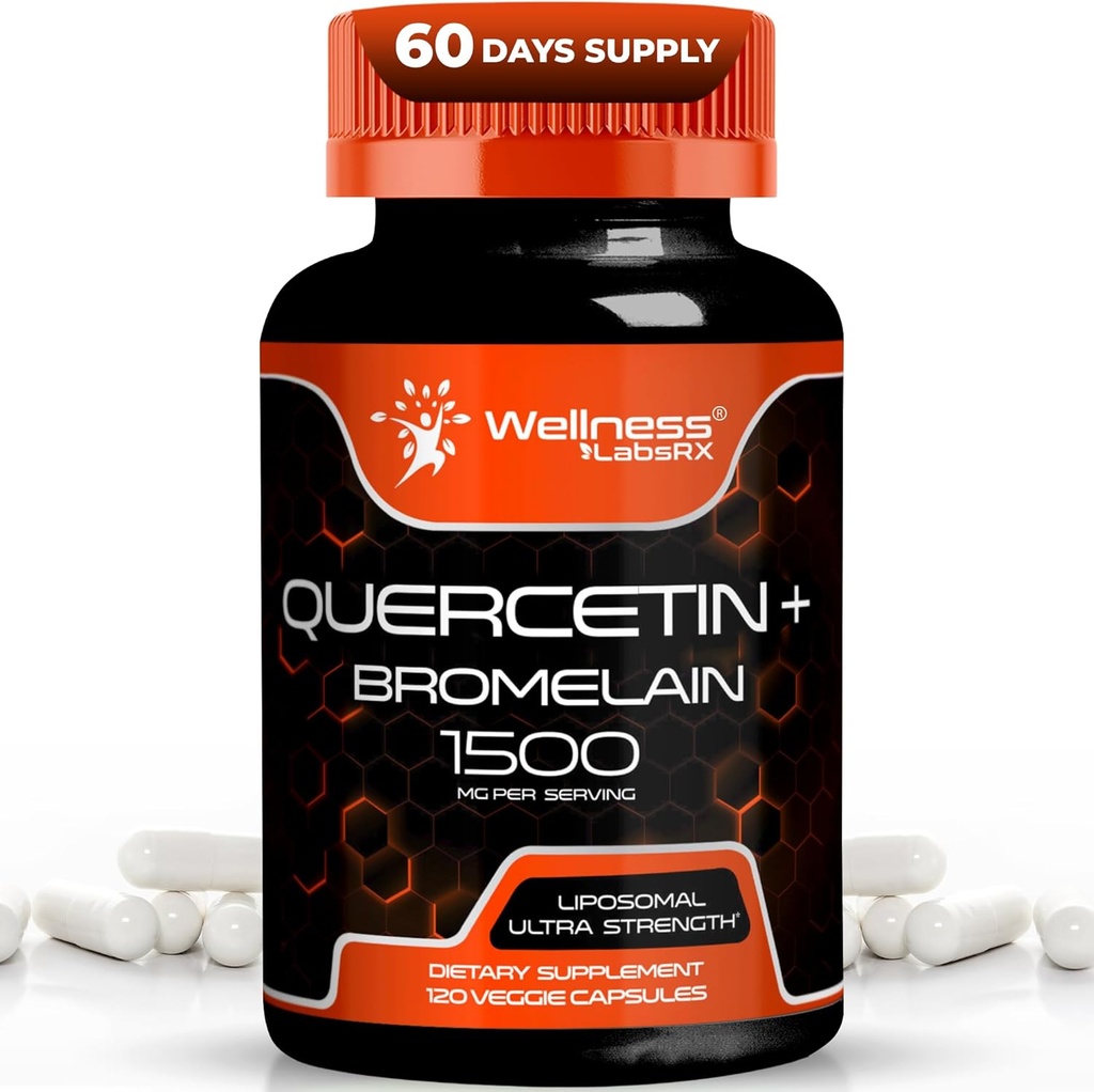 Quercetin with Bromelain Supplement - 1500mg - Immune Support and Heart Health Capsules for Men and Women, Quercetin Supplements Helps Support Joint & Healthy Respiratory System - 120 Count