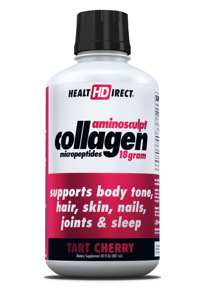 HEALTH DIRECT AminoSculpt Sugar-Free Collagen Supplement - High Potency Medical-Grade Protein for Hair, Skin, Nails & Joints, Grass-Fed, Non-GMO, Liquid Collagen - Tart Cherry - 30 Fl Oz