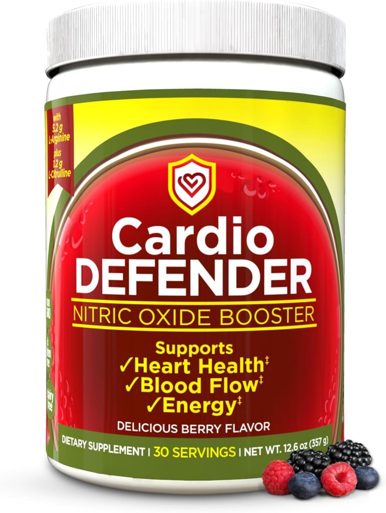 Nitric Oxide Booster Powder – L-Arginine 5,200mg + L-Citrulline 1,200mg – Heart Health Drink Mix - Heart Health, Blood Flow, Energy, Endurance - L-Arginine Powder with Berry Flavor