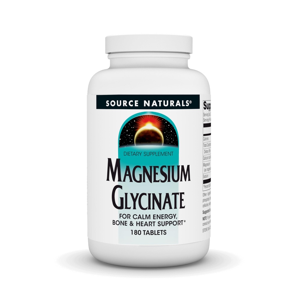 Fuente Naturales Magnesium Glycinate, Chelated for high Absorption  durable for Calm Energy, Bone & Heart Support*, 200 mg por Serving - 180 Tablets