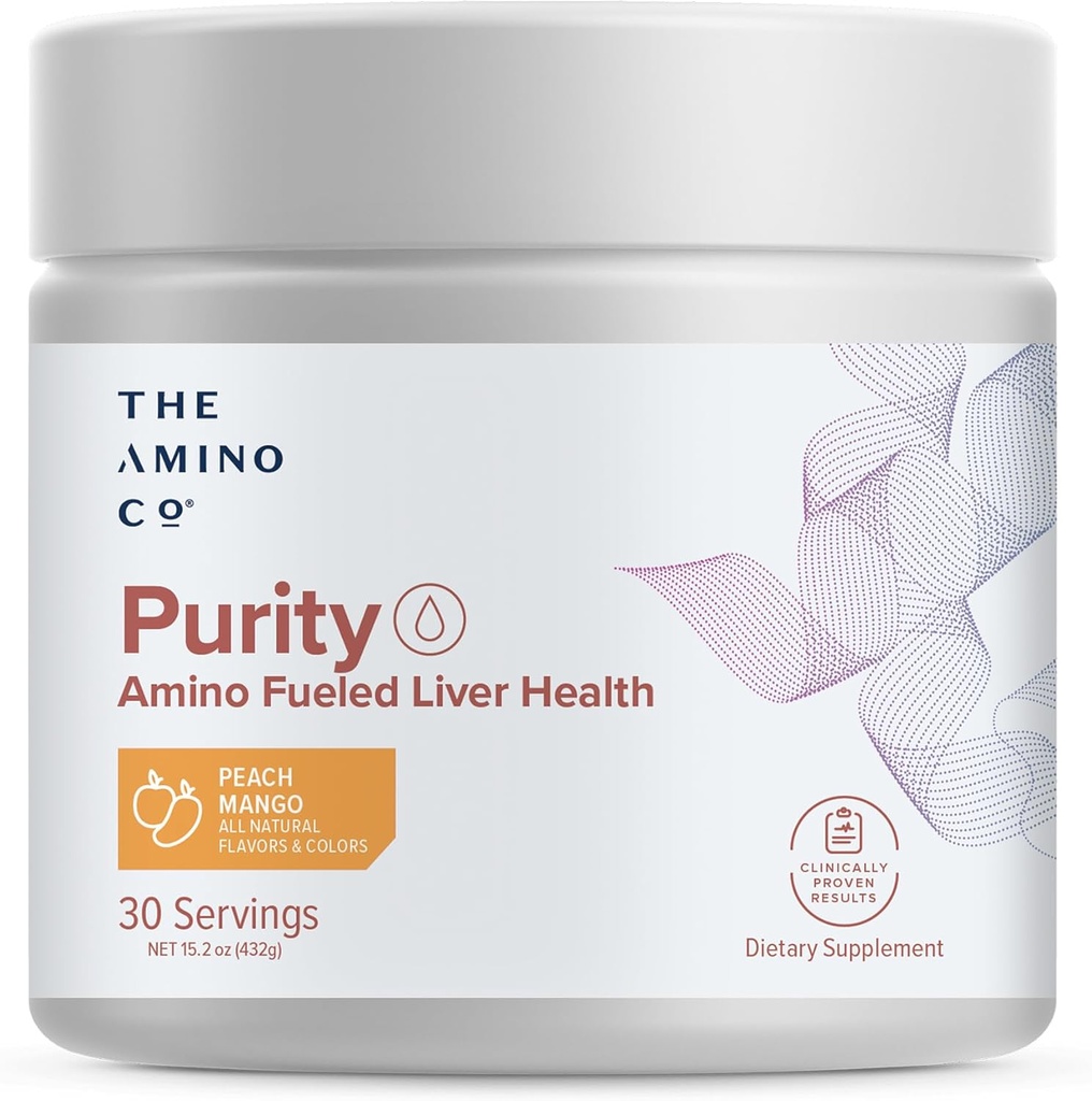 El Amino CO. Pureza - Suplemento de soporte para el hígado con ácidos esenciales para la limpieza de la desintoxicación del hígado - salud del hígado más fuerte para el soporte óptimo del hígado- mango del melocotón, 30 servicios