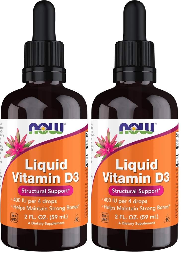 AHORA Suplementos, Vitamina Líquida D-3, Huesos fuertes*, Apoyo estructural*, 2 onzas (Pack of 2)