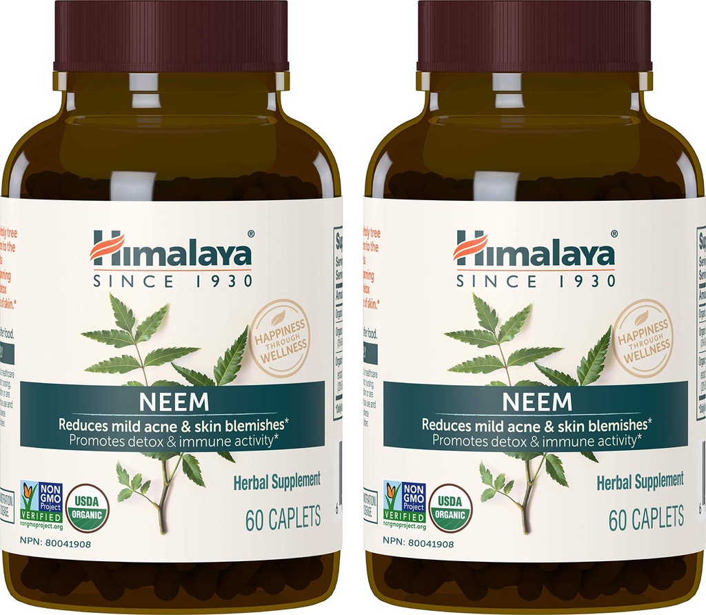 Himalaya USDA Organic Neem Herbal Supplement, 600 mg, 60 Caplets, 2 Pack