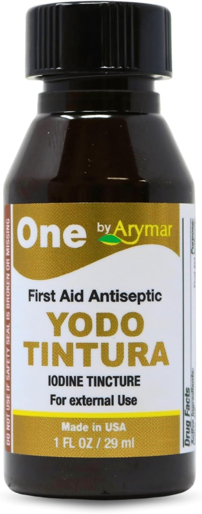 Arymar Iodine Tincture, YODO Tintura 2% Solución tópica para cortes menores, raspas, quemaduras, 1 Fl Oz