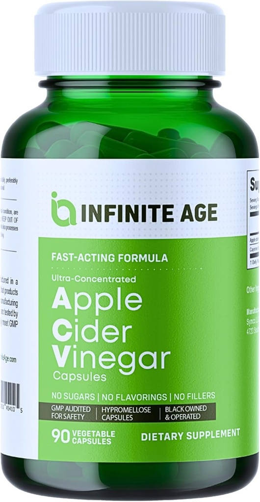INFINITE AGE 1950mg Apple Cider Vinegar Capsules, 90 Count - Made in The USA, Vegan, Gluten Free, All-Natural - with 60mg Cayenne Fruit - No Fillers, Ultra Concentrated