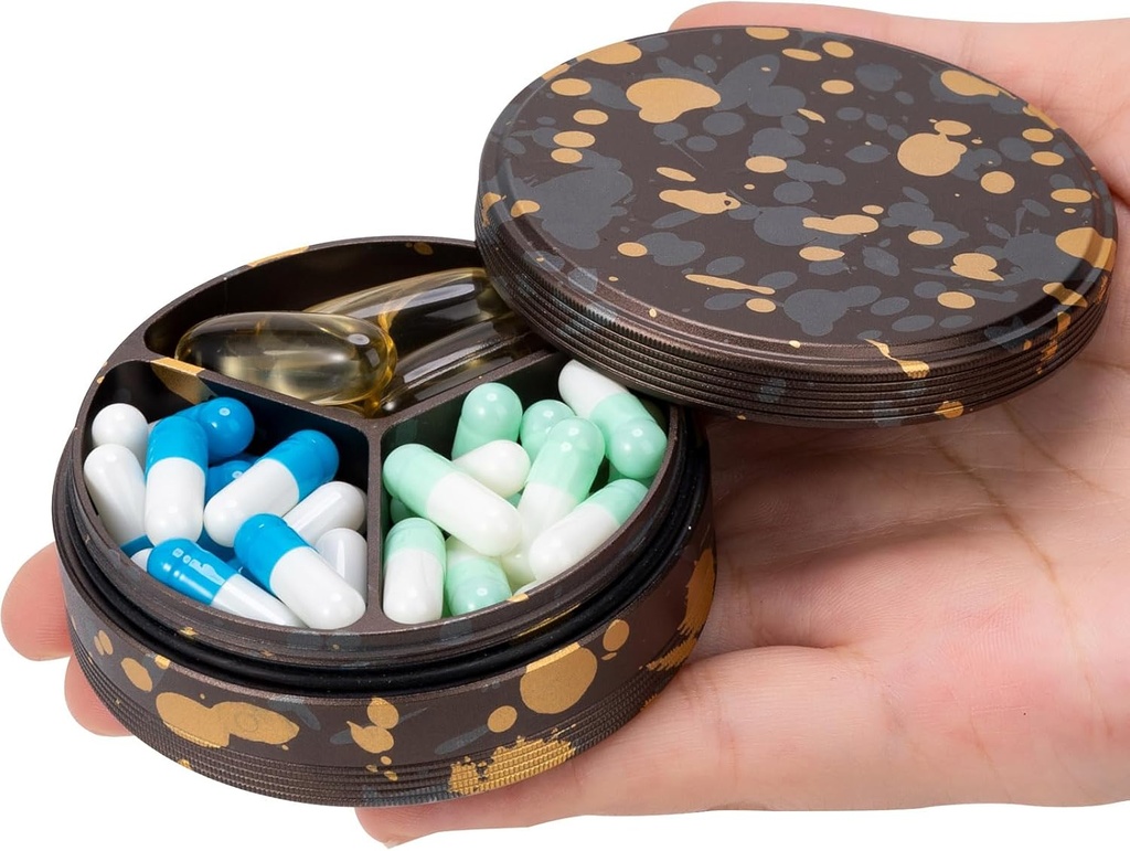 3 Organizador de píldoras metálicas - Caso de viaje portátil para el bolsillo, contenedor de medicina diaria, portador de vitaminas y aceite de pescado, caja de suplementos
