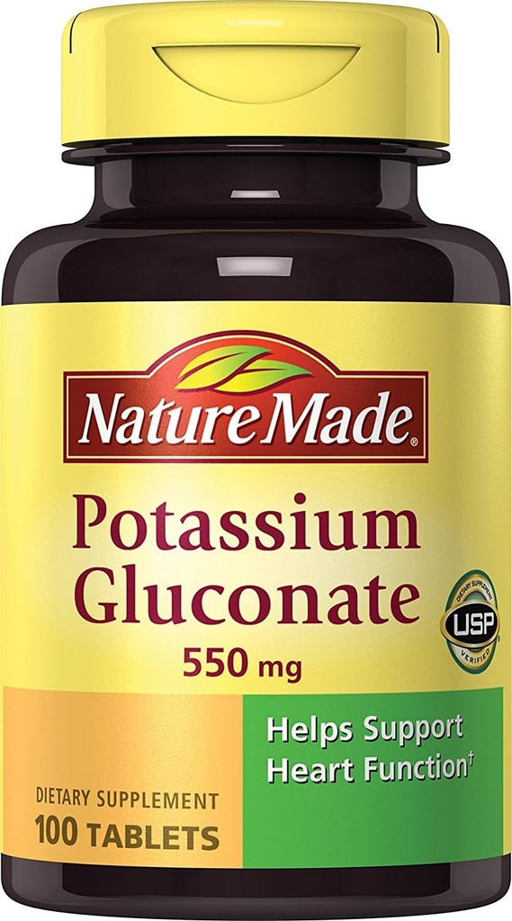 Nature Made Potassium Gluconate 550 mg, Dietary Supplement for Heart Health Support, 100 Count (Pack of 3)