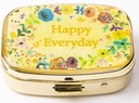 AmyZone Metal Pill Organizer Travel Friendly Portable Compact Pill Box Cute Pill Case to Hold Vitamins/Tylenol/Fish Oil/Supplements/Meds/Tablet for Purse/Pocket(Feliz Todos los días)