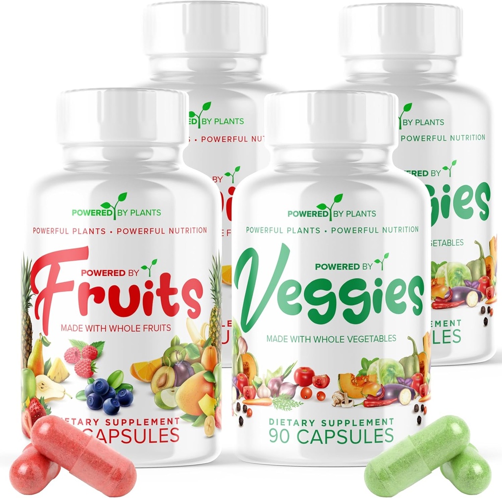 Suplemento diario de frutas y verduras - 360 cápsulas para 60 días, no GMO &amp; Gluten Superalimentos gratis con vitaminas naturales - alimentados por plantas, 4-Pack