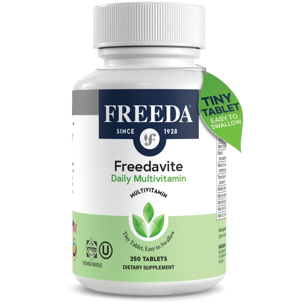 Freedavite Tiny Tablet - Moderate Multivitamin for Men and Women - Pure Vitamin A, C, D, E, B1, B2, B6, B12, Biotin, Calcium, Zinc, Iron, Magnesium, Manganese, Copper, Selenium, Iodine - 250 Count