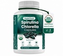Teaveli Organic Spirulina y Chlorella Capsules – 180 Chlorophyll Pills, Blue Green Algae Powder Capsules para apoyar Detox, Mitocondria & Energy– 3X Más Chlorella Spirulina Powder/Serving