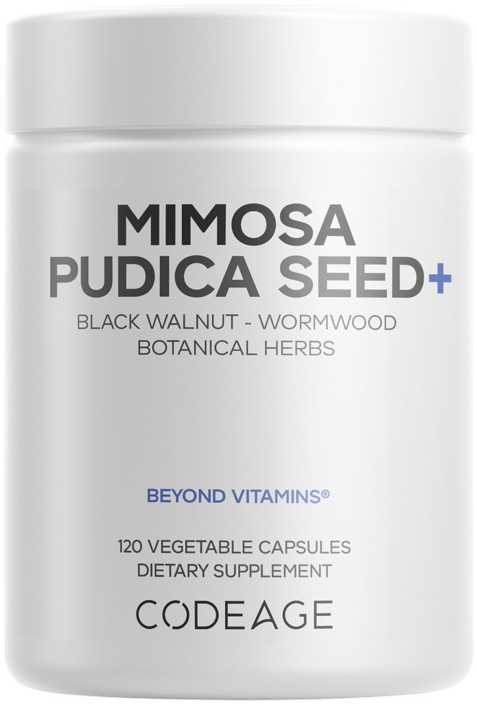Codeage Organic Mimosa Pudica Seed Capsules - Mimosa Pudica Seeds Supplement - Black Walnut, Cloves, Vidanga, Neem, BioPerine - All in One - Sensitive Plant Pills - Non-GMO & Vegan - 120 Capsules