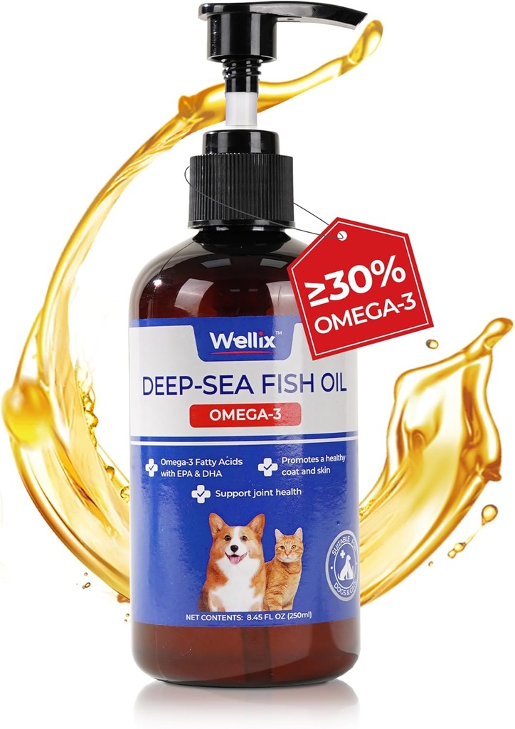 Wellix Omega 3 Fish Oil for Dogs, Better Than Salmon Oil for Dogs, Dog Fish Oil Supplement, Pet Skin and Coat Supplement, Promotes Heart, Joint & Immune Health, EPA & DHA