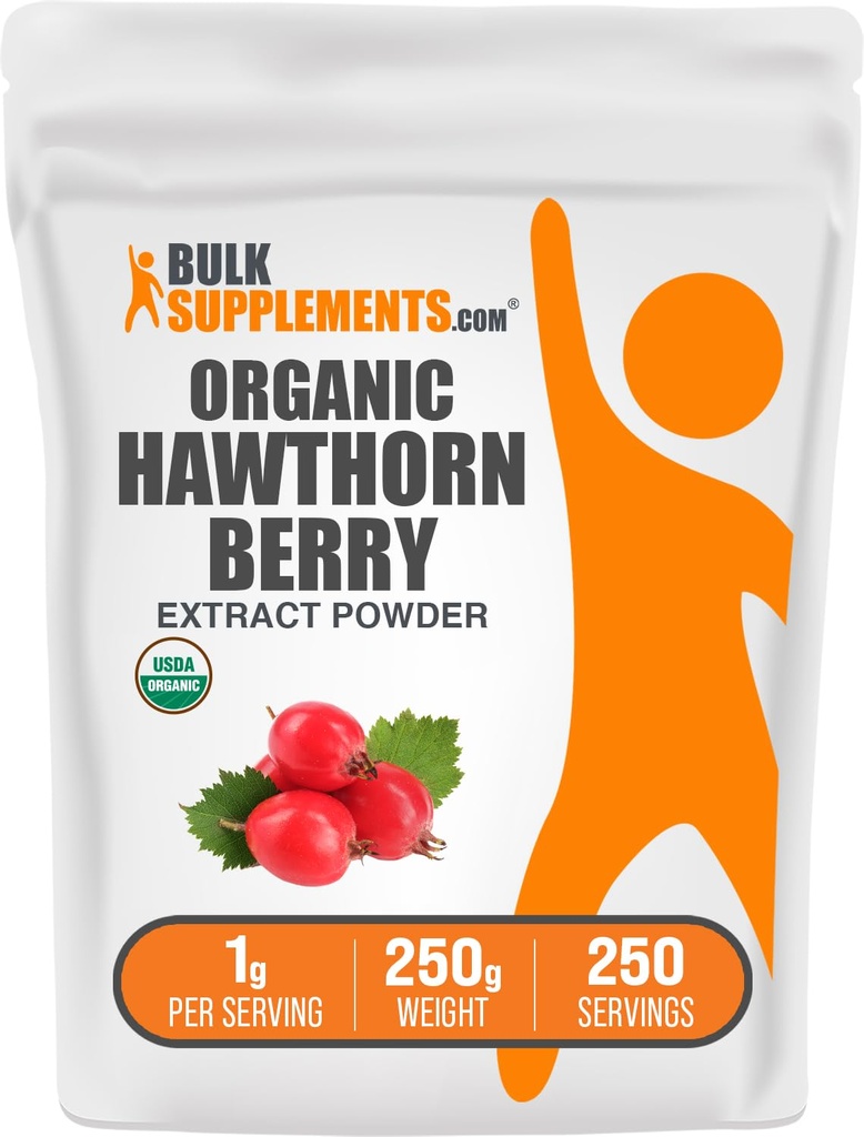 BulkSupplements.com Orgánica Hawthorn Berry Extract Powder - Hawthorn Berry Supplement - Herbal & Gluten Free, 1g por Serving, 250g (8.8 oz) (Pack of 1)