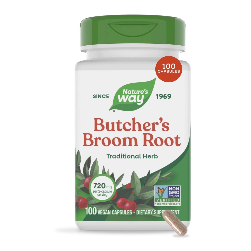 Escoba de Carnicería Natural, Herb Tradicional, 720 mg por Servicio de 2 cápsulas, Proyecto No OGM Verificado, 100 cápsulas Vegan (Paquete Mayo Vary)