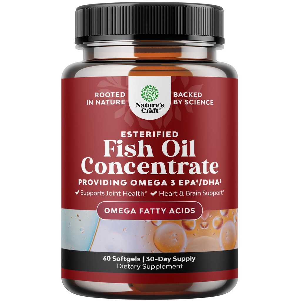 Suplemento de aceite de pescado Omega 3 - EPA DHA Fish Oil Omega 3 Suplemento con vitaminas de cerebro de Booster Inmune - Burpless 2000 mg por Serving for Mood Boost Liver Support and PMS Relief Support