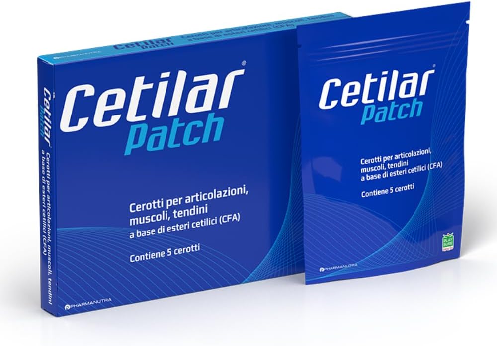 Cetilar Patch – 5 Patches desechables con ácidos grasos patentados para el alivio de dolor muscular, la movilidad mejorada y la recuperación deportiva – Sudoración " Resistente al agua – Doping Free