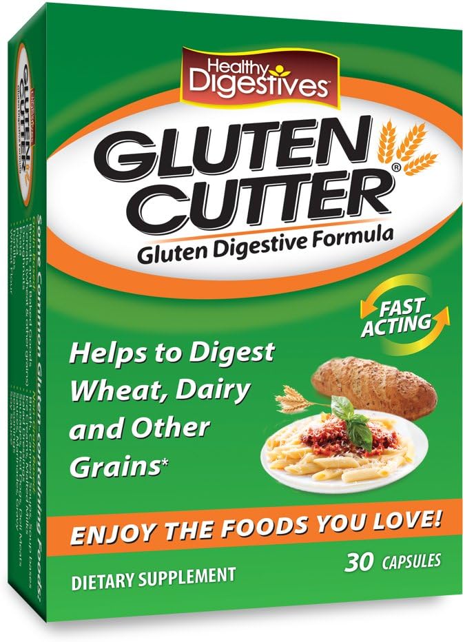 Healthy Digestives Gluten Cutter Enzyme Formula - Helps Improve Your Bodies Gluten Digestion and Assist in Breaking Down Wheat, Dairy and Other Grains - Capsules - 30 Servings